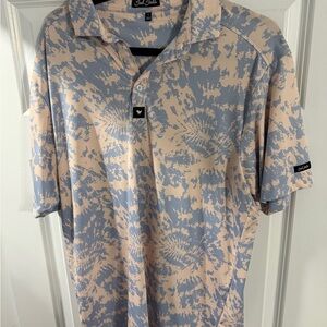 Bad Birdie Blue and Cream Tie-Dye Polo